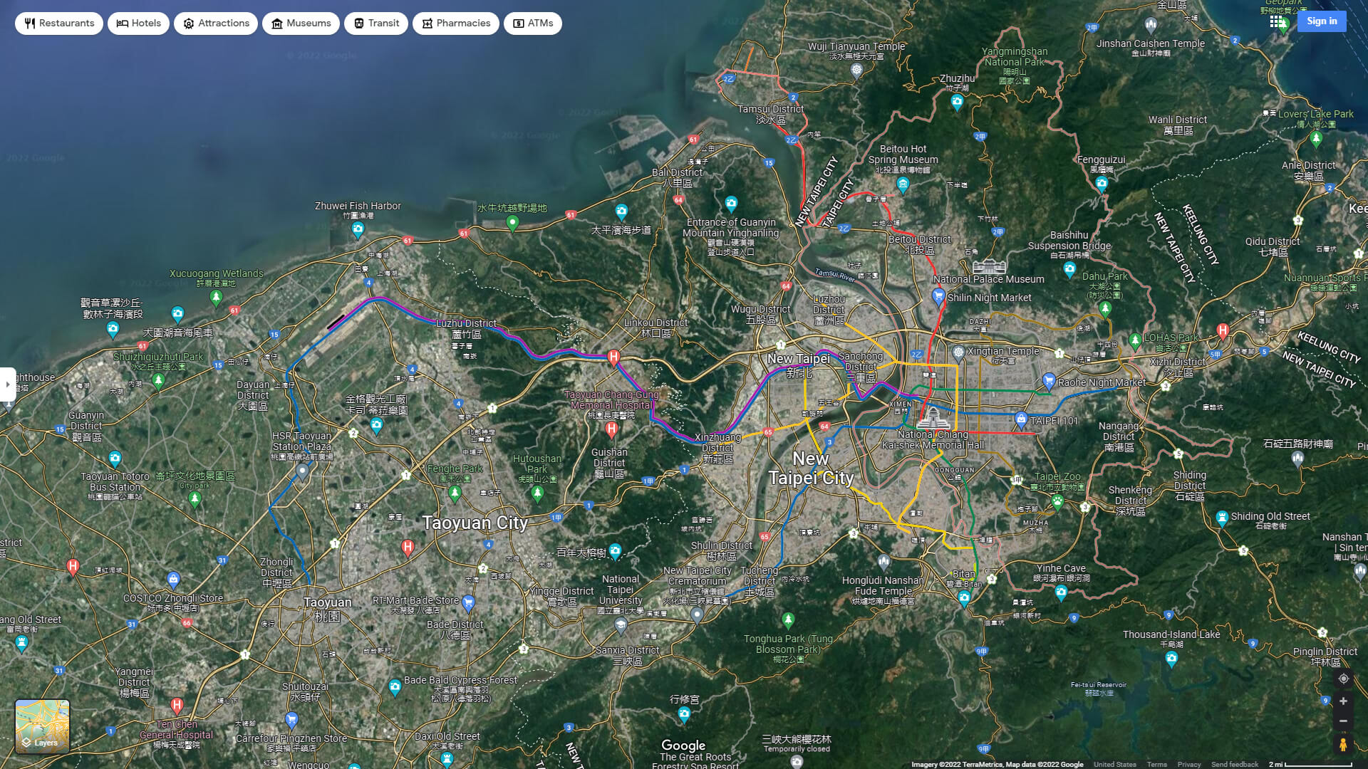 Carte de la vue aerienne de Taipei